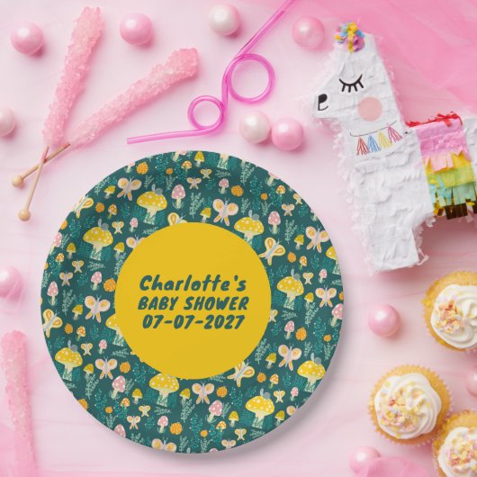 Schattige slakkenpaddestoel vlinder Schattige BABY Papieren Bordje (Feest)