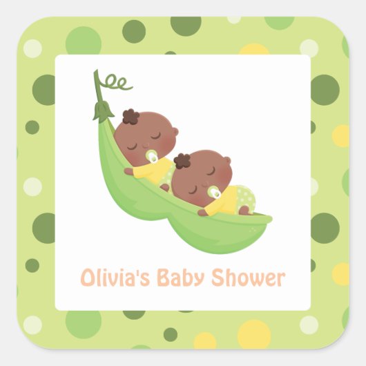 Schattige Slapen Afro-Amerikaanse Twins Baby showe Vierkante Sticker (Voorkant)