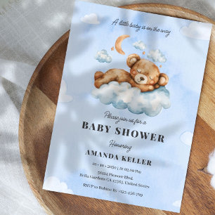 Schattige Slapen Baby Beer Blue Cloud Baby shower Kaart
