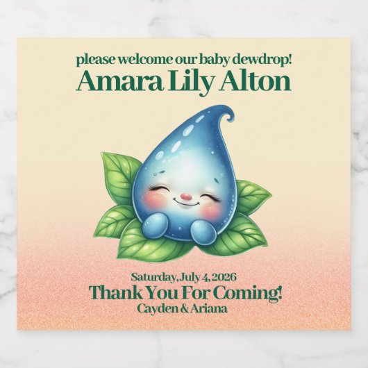 Schattige slapen Baby dauwdruppel Baby shower Sparkling Wijnetiket (Enkel label)