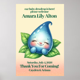 Schattige Slapen Baby Dewdrop Baby shower Welkom Poster