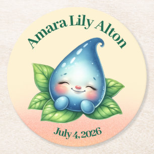 Schattige Slapen Baby Dewdrop Baby shower Welkom Ronde Kartonnen Onderzetter