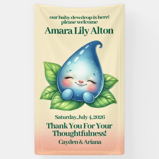Schattige Slapen Baby Dewdrop Baby shower Welkom Spandoek (Verticaal)