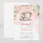 Schattige slapen baby olifant blush bloemenmeisje kaart (Voorkant / Achterkant)