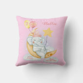 Schattige Slapen Baby Olifant Geboorte Stats Roze Kussen (Achterkant)