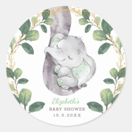 Schattige Slapen Baby Olifant Groen Gouden Douche Ronde Sticker