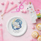 Schattige Slapen Baby Olifant Moon Star Boy Shower Papieren Bordje (Feest)