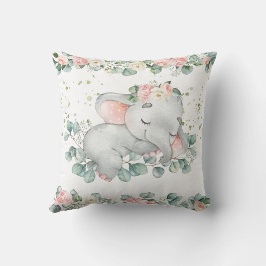 Schattige Slapen Baby Olifant Roze Bloemen Groen Kussen (Achterkant)
