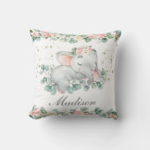 Schattige Slapen Baby Olifant Roze Bloemen Groen Kussen (Voorkant)