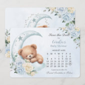 Schattige Slapen Beer Moon Blue Floral Baby shower Save The Date (Voorkant / Achterkant)