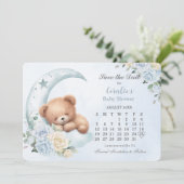 Schattige Slapen Beer Moon Blue Floral Baby shower Save The Date (Staand voorkant)