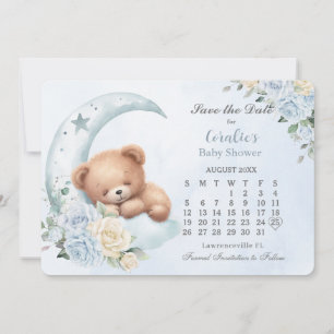 Schattige Slapen Beer Moon Blue Floral Baby shower Save The Date