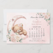 Schattige Slapen Beer Moon Blush Bloemen Baby show Save The Date (Voorkant)