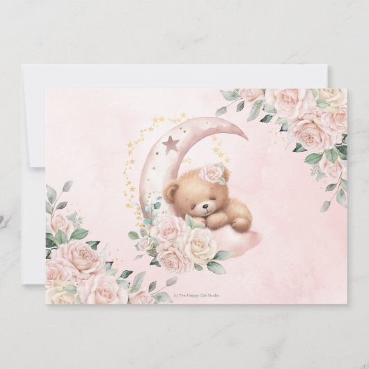 Schattige Slapen Beer Moon Blush Bloemen Baby show Save The Date (Achterkant)