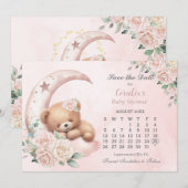 Schattige Slapen Beer Moon Blush Bloemen Baby show Save The Date (Voorkant / Achterkant)