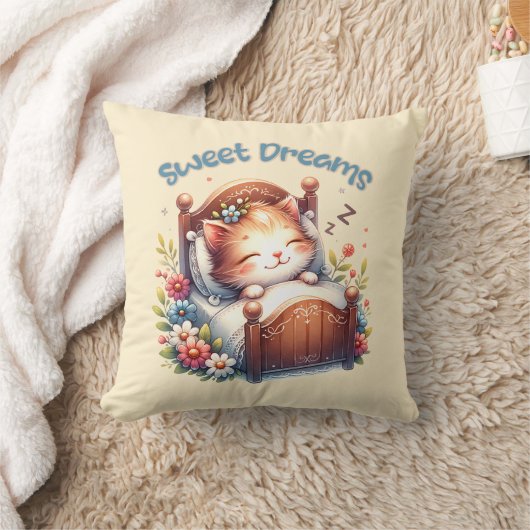 Schattige slapen Kitten Sweet Dreams Kinderkamer d Kussen (Deken)