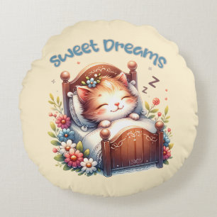Schattige slapen Kitten Sweet Dreams Kinderkamer d Rond Kussen