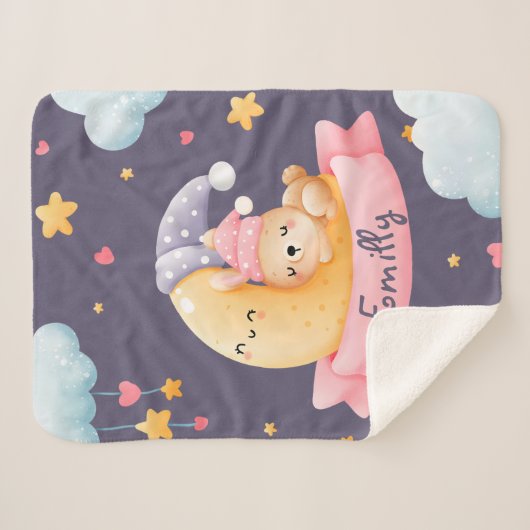 Schattige Slapen Konijntje Maan Nachtlucht Sherpa Deken (Voorkant (horizontaal))