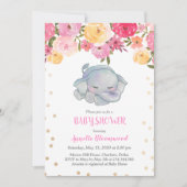 Schattige Slapen Olifant Roze Bloemen Baby shower Kaart (Voorkant)