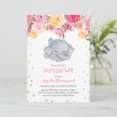 Schattige Slapen Olifant Roze Bloemen Baby shower Kaart (Staand voorkant)