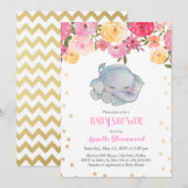 Schattige Slapen Olifant Roze Bloemen Baby shower Kaart (Voorkant / Achterkant)