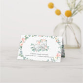 Schattige Slapen Olifant Roze Bloemen Baby shower Plaatskaartje (Achterkant)