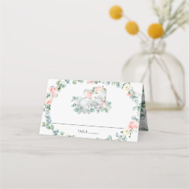 Schattige Slapen Olifant Roze Bloemen Baby shower Plaatskaartje