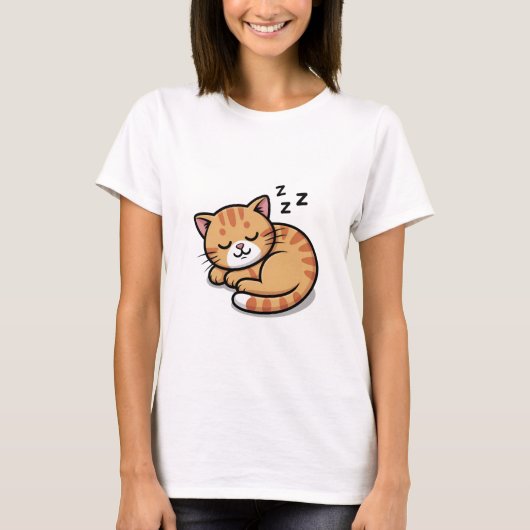 Schattige Slapen Sinaasappel Tabby Cat Vrouwen T-S T-shirt (Voorkant)