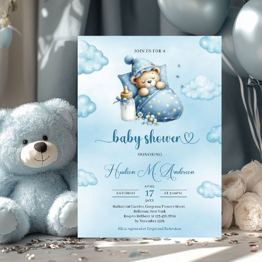 Schattige slapen Teddy Bear Boy Baby shower Kaart
