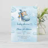 Schattige slapen Teddy Bear Boy Baby shower Kaart (Staand voorkant)