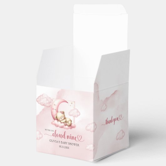 Schattige slapen teddybeer wolk negen roze meisje bedankdoosjes (Geopend)