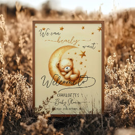 Schattige slapend Beer op Moon Baby shower Welkom Poster