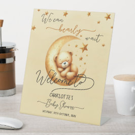 Schattige slapend Beer op Moon Baby shower Welkom Reclamebord Met Voetstuk