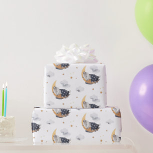 Schattige slapende das op maan kinderen wit cadeaupapier