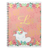 Schattige slapende eenhoorn en bloemen monogrammed notitieboek (Voorkant)