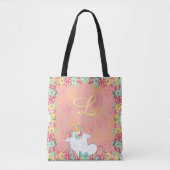 Schattige slapende eenhoorn en bloemen monogrammed tote bag (Voorkant)