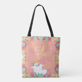 Schattige slapende eenhoorn en bloemen monogrammed tote bag (Achterkant)
