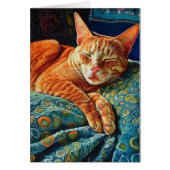 Schattige slapende gember kat blanco binnen Kaart (Voorkant)