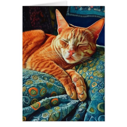 Schattige slapende gember kat blanco binnen Kaart (Voorkant)