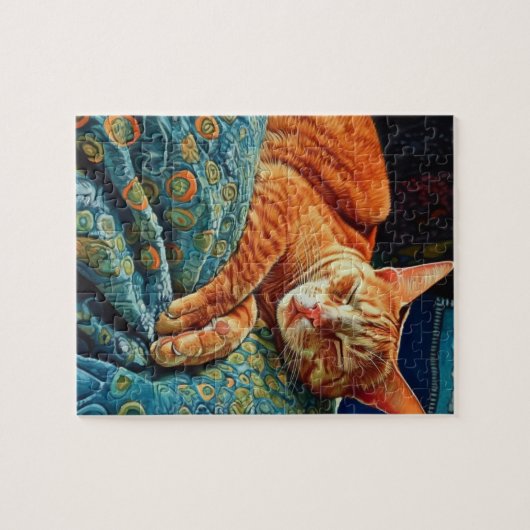 Schattige slapende gemberkat legpuzzel (Horizontaal)