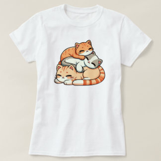 Schattige slapende gemberkatjes stapel Kawaii Illu T-shirt