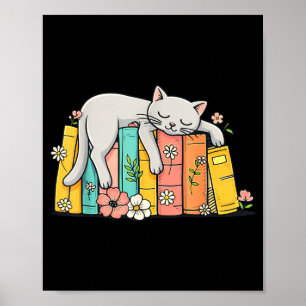 Schattige slapende kat en boeken knus boek poster