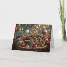 Schattige slapende kat onder kerstboom