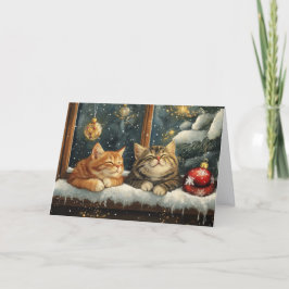 Schattige slapende katjes onder de kerstboom feestdagen kaart