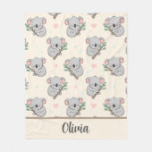 Schattige slapende koala met eucalyptuspatroon fleece deken (Voorkant)