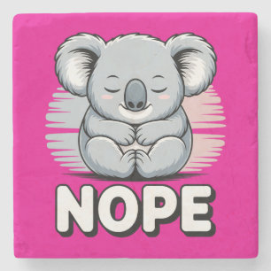 Schattige slapende koala “Nee” Grappige Cartoon Stenen Onderzetter