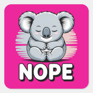 Schattige slapende koala “Nee” Grappige Cartoon Vierkante Sticker