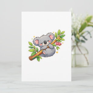 Schattige slapende koala op eucalyptus tak Kawaii  Kaart