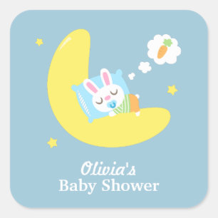 Schattige Slapende Konijn op Maan Baby Shower Vierkante Sticker