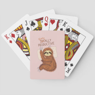 Schattige slapende luiaard met kussen en grappige pokerkaarten